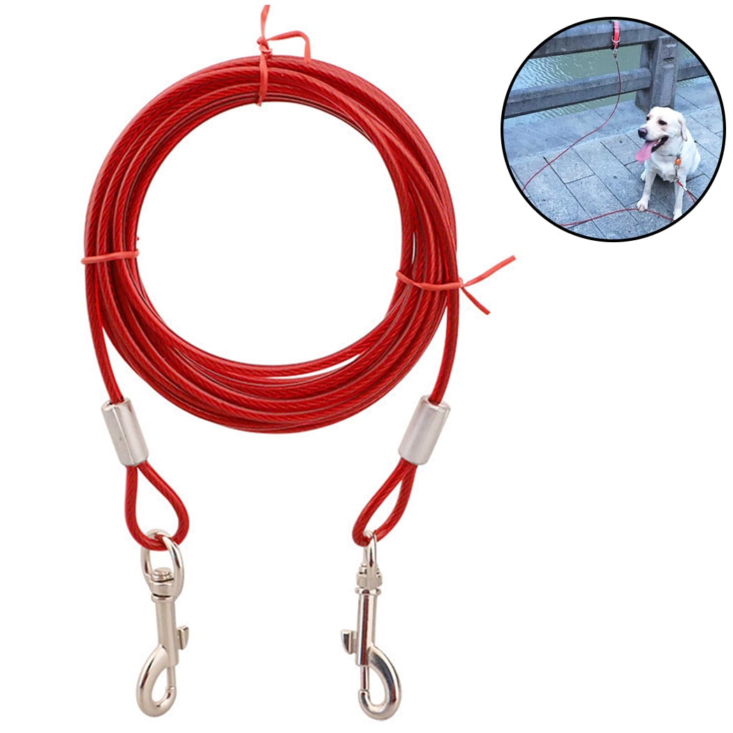 16.4ft Pet Dog Tie Out Cable Long Steel Wire Dog Leash Double Heads Chew Resistant Tieout Leash Outdoor Camping Picnic Strong Pet Safety Rope Blue