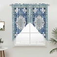thumbnail image 5 of Blue Boho Kitchen Window Curtains, Swag Curtains Valance for Bedroom Living Room Bathroom, Farmhouse Bohemian Medallion Oriental Flower Rod Pocket Window Curtain Block Drapes 2 Panels 28"x36", 5 of 9