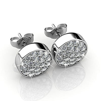Cate & Chloe Nelly 18k White Gold Pave Swarovski Earrings, Swarovski Stud Earrings, Best Silver Earrings for Women, Girls, Ladies, Round Crystal Earrings, Fashion Jewelry MSRP $129