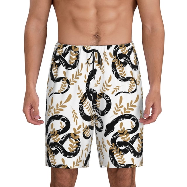 Balery Snake Pantalones cortos de pijama de punto de algodón para hombre con cinturilla y bolsillos-XX-Large