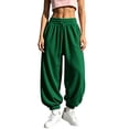 thumbnail image 2 of Women Drawstring Elastic Waist Fleece Lined Jogger Pants Soft Loose Cuffed Ankle Sweatpants with Side Pockets Solid Color Warm Casual Trousers for Fall, 2 of 7