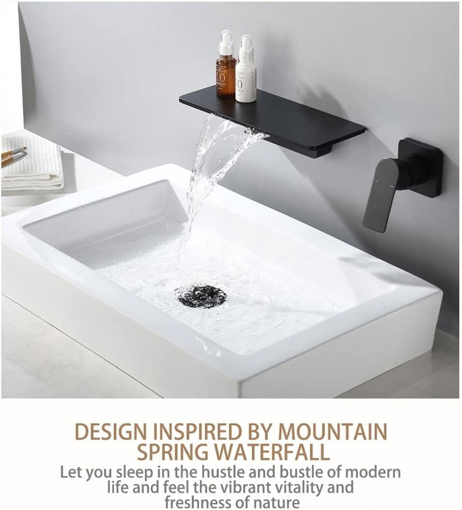 Bathroom Sink Faucet, Bathroom Bathtub Basin Faucet Bath Mixer Shower Set Waterfall Brass Matte Black Wall Mounted Hot and Cold Water Faucet