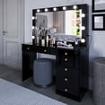 thumbnail image 4 of Ember Interiors Nadia Makeup Vanity with Lights, 7 Drawers, Power Outlet, Gold Knobs, Black, 4 of 7