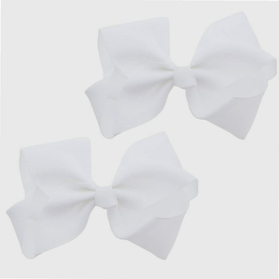 3 Inch Grosgrain Bow for Little Girls- Set of 2 (White)