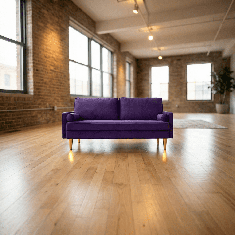 65" Velvet Upholstered Small Loveseat Couch, 2 Seater Sofa with Pine Wood Frame, Comfortable Loveseat with High-Density Sponge for Living Room, Purple