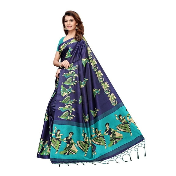 Multi color khadi cotton saree/sari with running blouse For Women/Girls