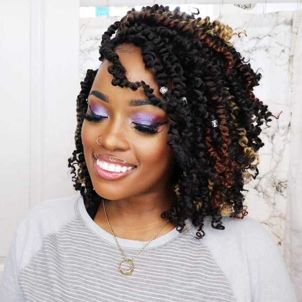 TOYOTRESS Tiana Passion Twist Hair – 10 pulgadas 8 paquetes pre-trenzado Passion Twists Ombre Rubio pre-bucle trenzas de ganchillo hechas de pelo bohemio sintético trenzado extensión de cabello (10 pu