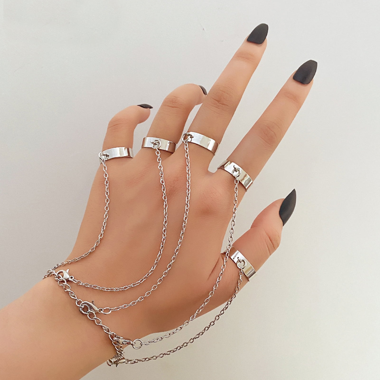 AYYUFE Double Finger Chain Ring Stackable Adjustable Unisex Two Layers Chain  Opening Ring Jewelry Gifts 