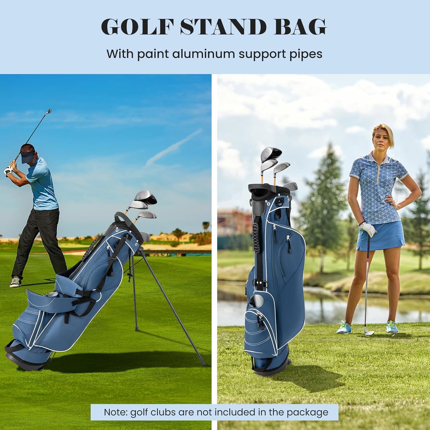 Golf Stand Bag, Lightweight Organized Golf Bag, Easy Carry Shoulder Bag with 4 Way Dividers and 4 Pockets for Extra Storage