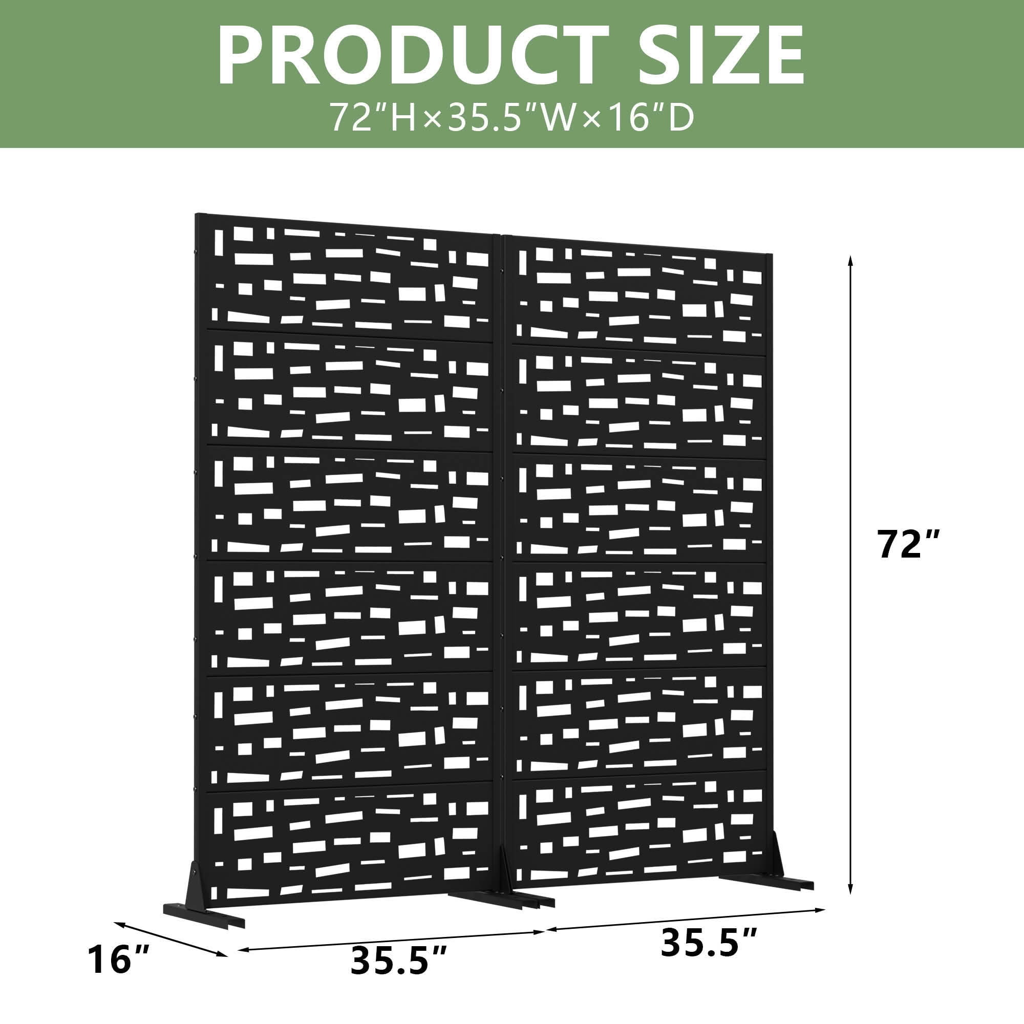 MAYEERTY 72X35" Metal Outdoor Black Privacy Screen for Backyard & Garden, 6 Piece Set, Double‑sided Installation