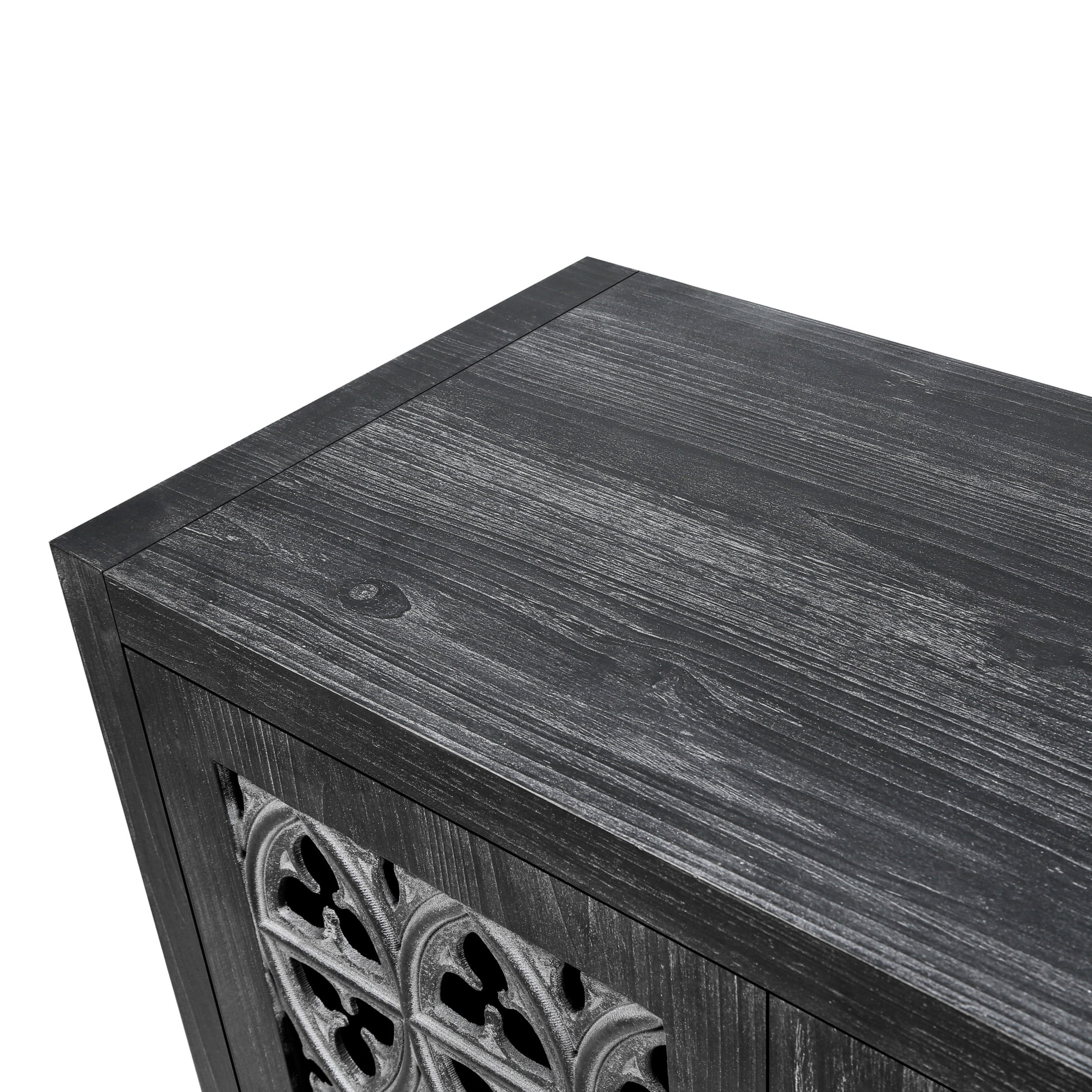 Noble House Hollow Four Door Antique Cabinet, American Country Style, Suitable for Living Room, TV Cabinet, Kitchen, Antique Black