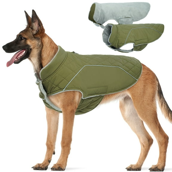 Qbleev Winter Coat, Reflective Stripes, Waterproof, Green, S-2XL