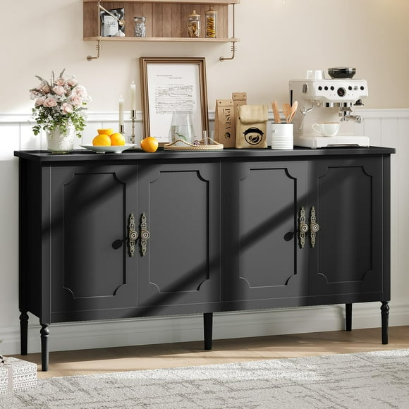 Yiwa Vintage Wood Sideboard, 59 Inch Console Table with 4 Doors and Adjustable Shelves, Modern Buffet Cabinet for Dining Room or Living Space