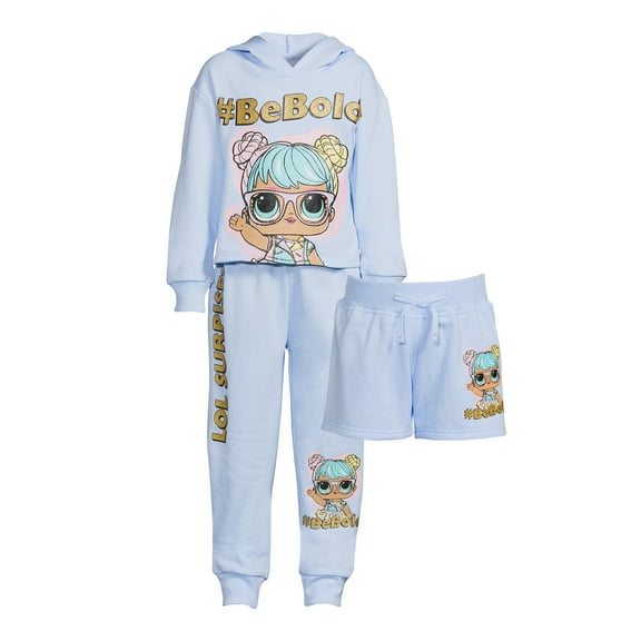 L.O.L. Surprise! Hoodie, Jogger and Shorts Outfit Set, 3-Piece, Sizes 4-16