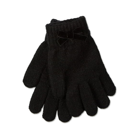 MeMoi Girls Bow-Trimmed Rayon-Blend Cozy Cuffed Knit Gloves, M, Ivory-Black