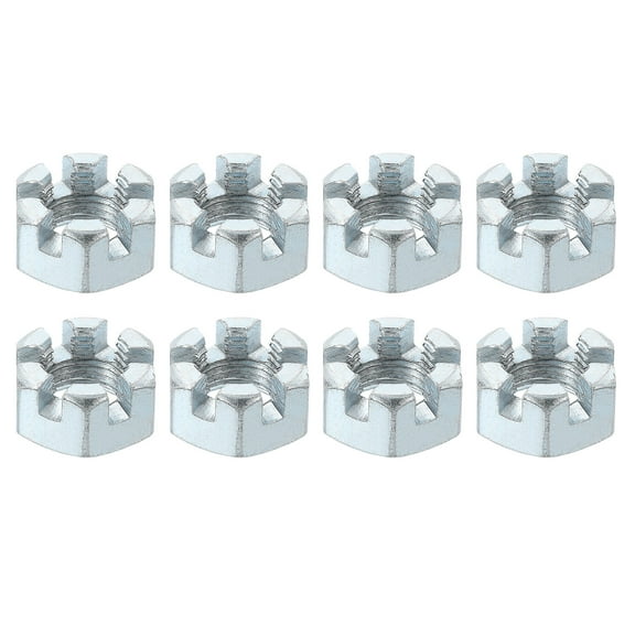 9/16-18 UNF Hexagon Slotted Nut, Grade 6.8 Carbon Steel Hex Nuts, Silver, 8Pack