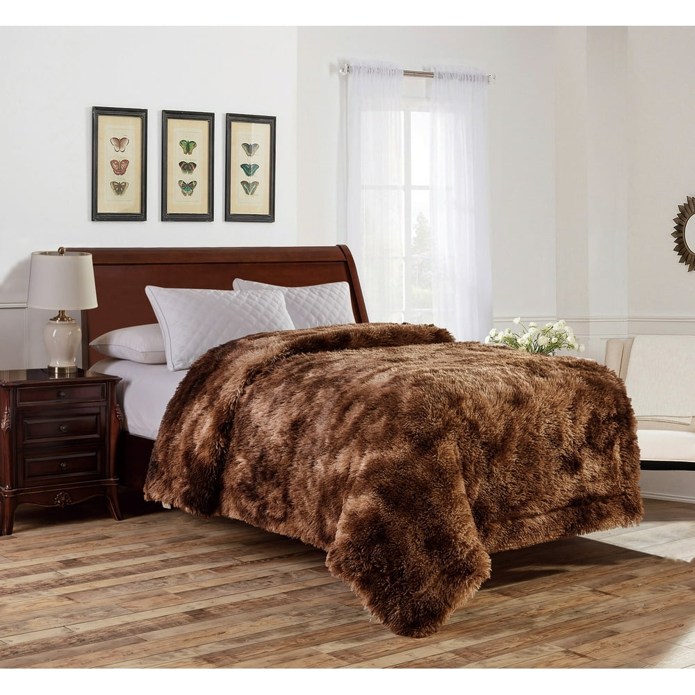 Long Shaggy Faux Fur Throw Blanket Plush Furry Blanket Fluffy