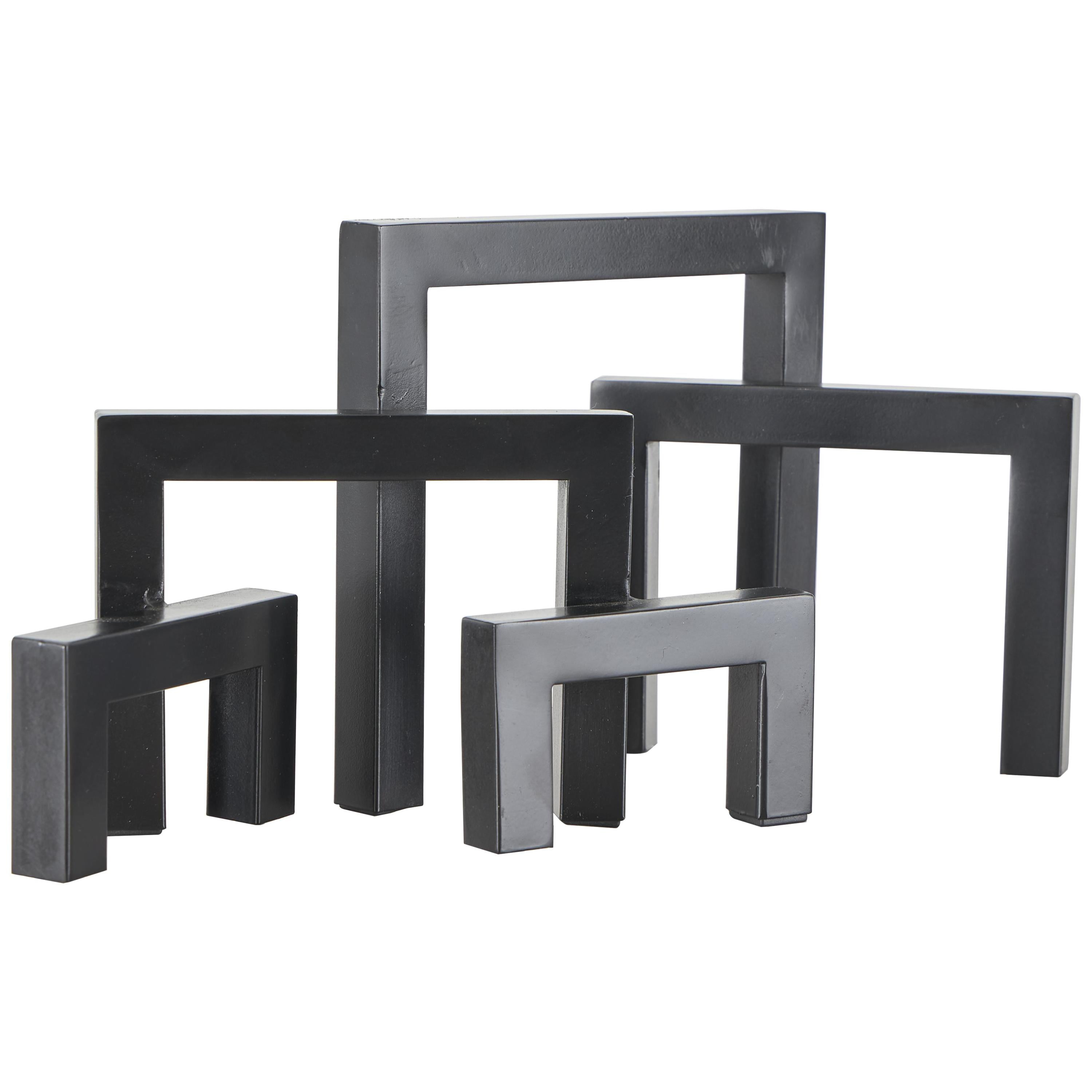 13" x 7" Black Metal Abstract Square Arched Geometric Sculpture, by DecMode
