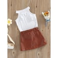 thumbnail image 4 of hirigin 2 Pieces Girls Suit Set, Solid Color Round Neck Sleeveless Ribbed Tops+ Leather Skirt for Summer, 6 Months-5 Years, 4 of 9