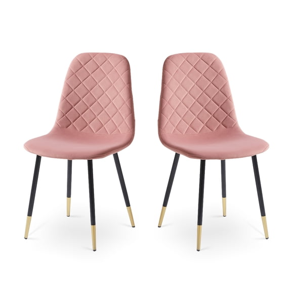 Pouseayar 2PC Velvet Tufted Accent Chairs with Gold Metal Legs, Modern Dining Chairs for Living Room, Pink