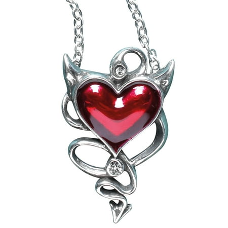 Women's Enameled Red Heart Wicked Love Pewter Pendant Necklace