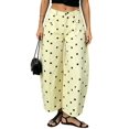 thumbnail image 3 of Women'S Polka-Dot Print High-Waist Seamed Wide-Leg Cropped Casual Pants Light Yellow L, 3 of 9