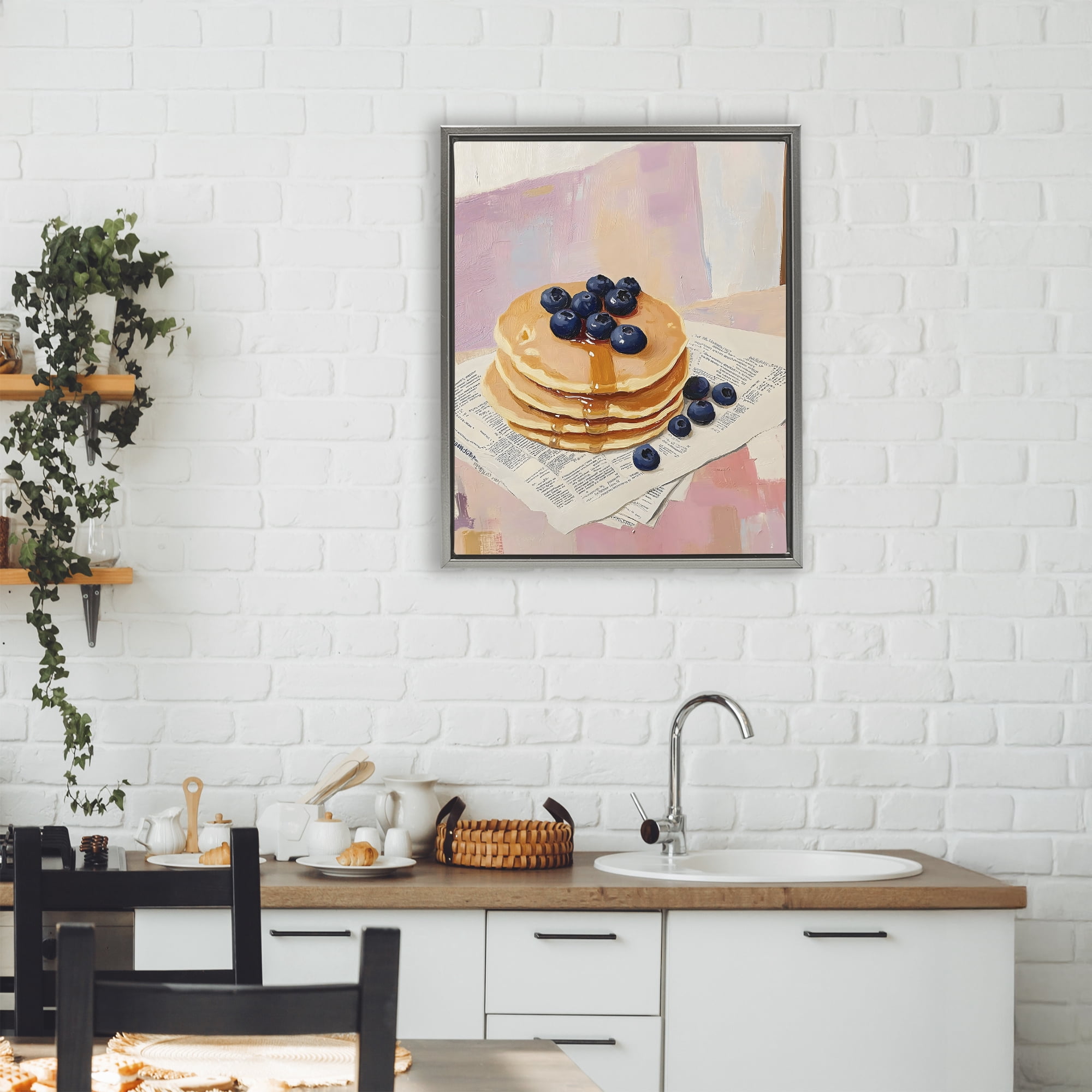 Stupell Industries Blueberry Pancakes with Syrup Gray Framed Floater Canvas Wall Art, design by The Prints Vibe