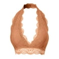 thumbnail image 2 of URBAN DAIZY Women's Seamless Lace Bra Scalloped Halter Padded Crop Top Lined Bralette Plunge Comfort Pads Yoga Bustier A17_6328 Camel 1XL, 2 of 6