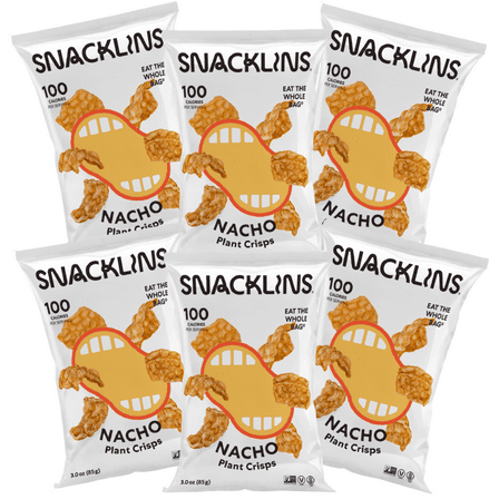 SNACKLINS Plant Based Crisps - Vegan Healthy Snacks - Gluten Free, Grain Free, Plant Based Crisps, 100% Kosher, Low Calorie - No Added Sugar, Crunchy, Puffed Snack - Nacho - 3oz (6 Pack)