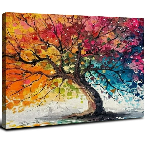 JRXY Colorful Tree Canvas Wall Art for Living Room Bedroom Home Office Orange and Pink Tree Picture Modern Artwork Ready to Hang 20x16inch