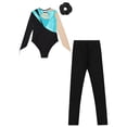 thumbnail image 4 of TTAO Kids Girls Rhinestone Gymnastic Ballet Leotard Dance Unitard Biketard and Leggings Pants Hair Band Set B Turquoise 6, 4 of 5