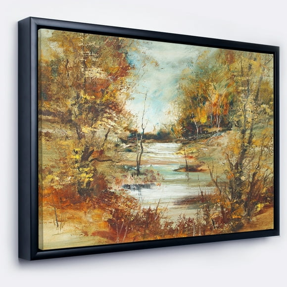Designart - Brown River in Forest - Landscape Painting Framed Canvas Print