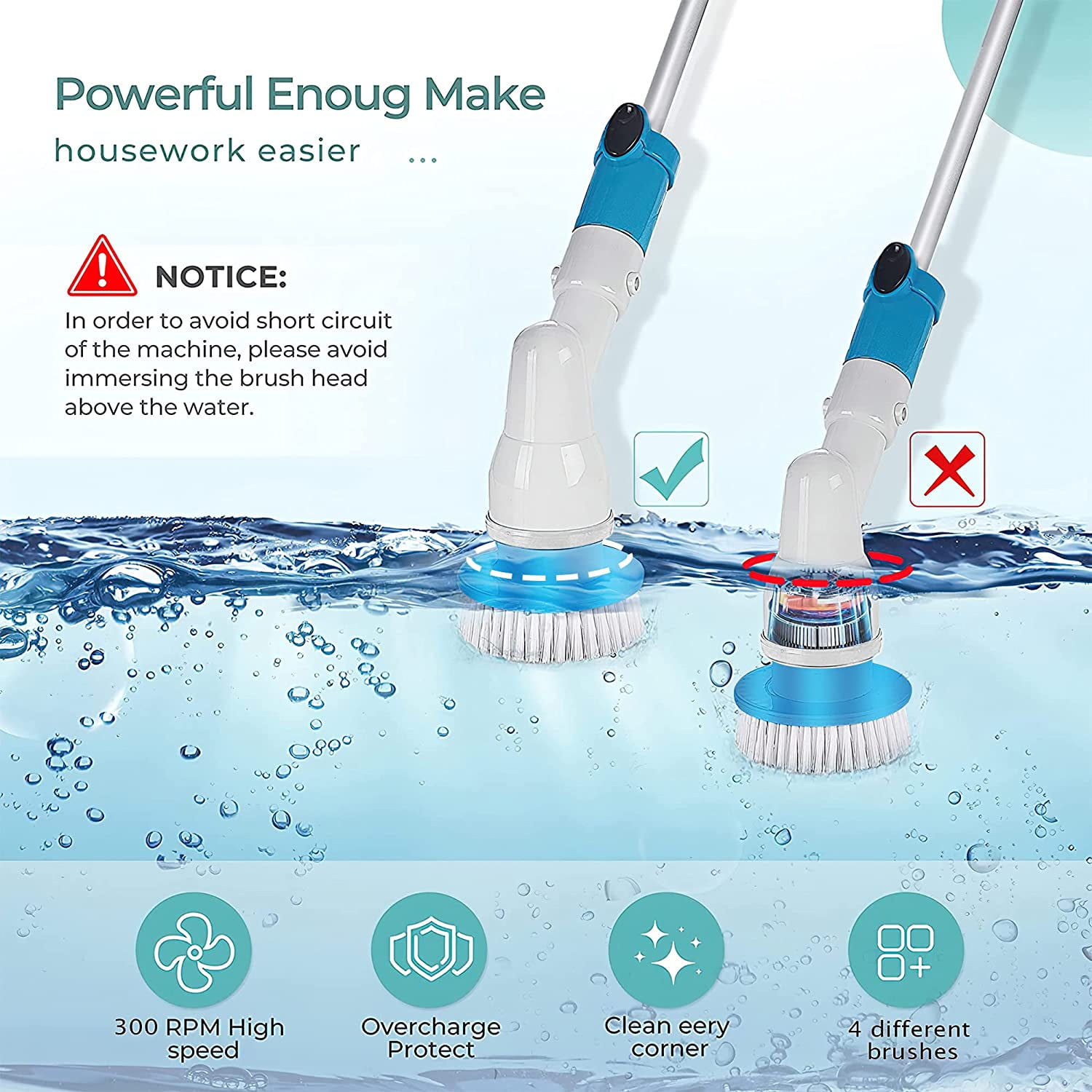 ZaneForest Electric Spin Scrubber, Electric Cleaning Brush with  3 Brush Heads,Bathroom Handle Cordless Scrub Brushes,Shower Cleaning Brush/Bathtub/Kitchen/Sink  : Home & Kitchen