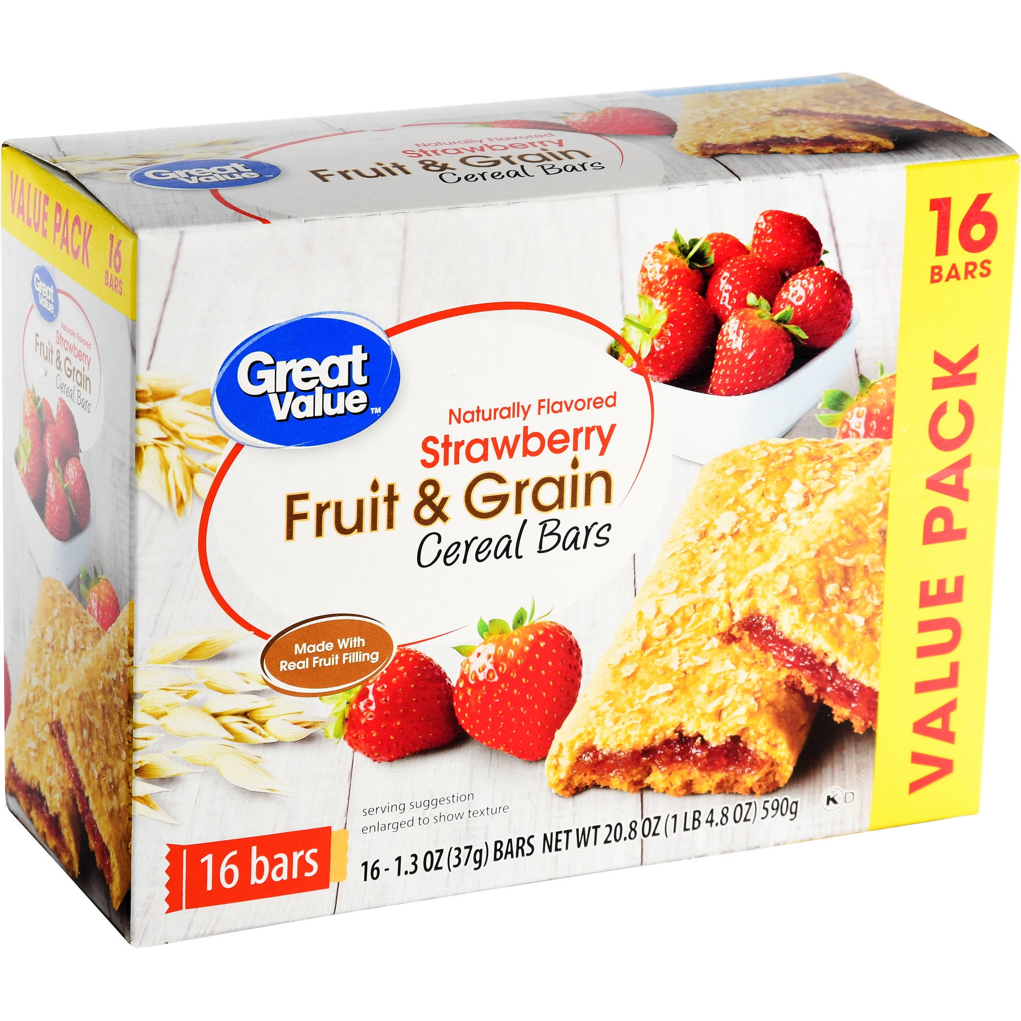 Great Value Fruit & Grain Bars Strawberry 1.3 oz 16 Count - Walmart.com