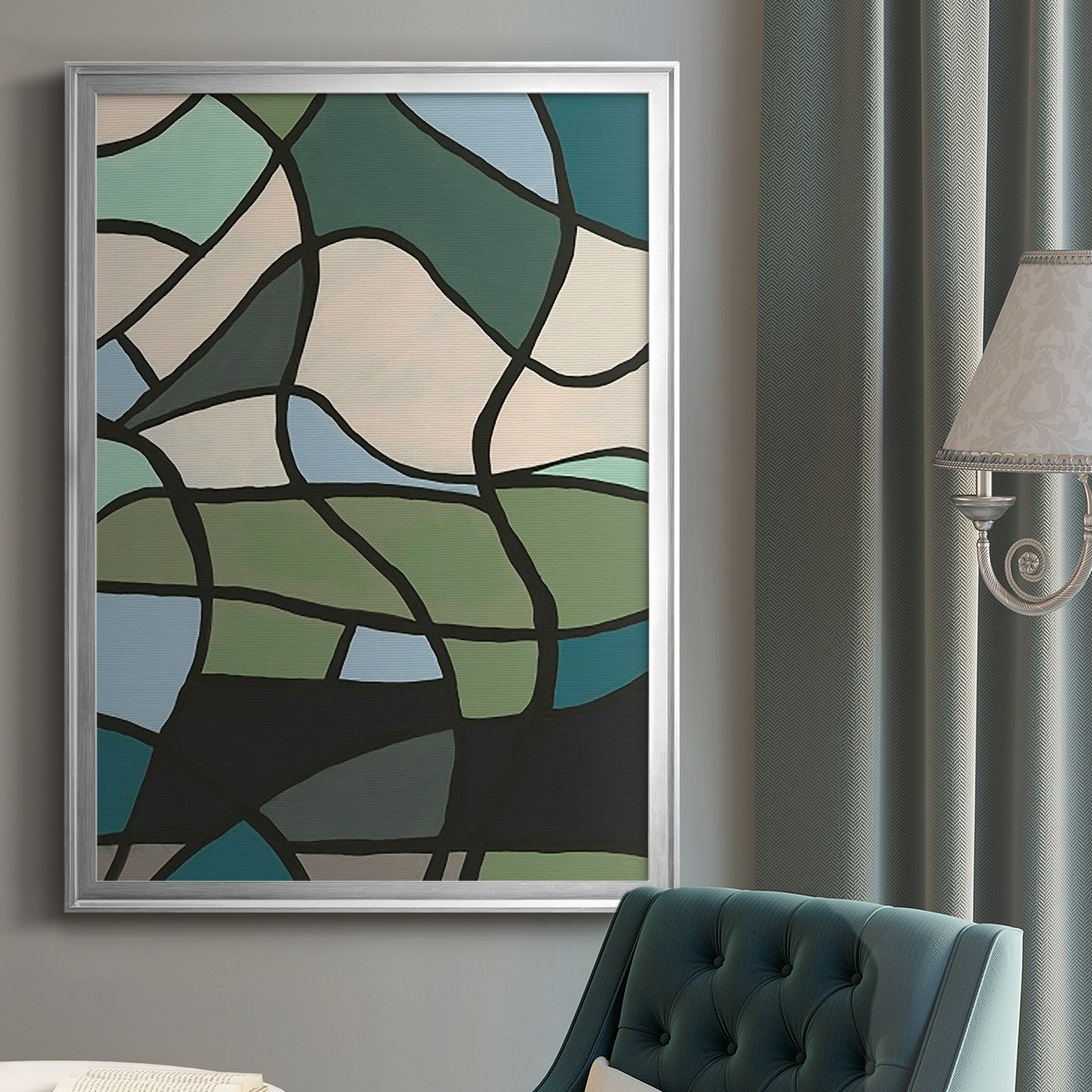 Multicolor Stained Glass II Premium Framed Print, in Gold, Black, or Silver - Ready to Hang