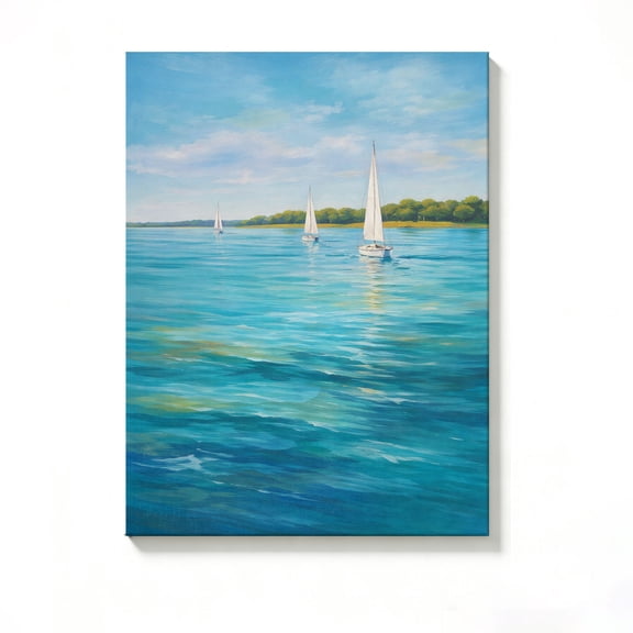 FLASHLUMI 8x12 Inch Impressionist Sailboats on Turquoise Sea Canvas Wall Art, Coastal Nautical Decor for Living Room Bedroom, No Frame