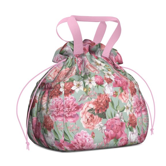 Pioneer Flower Floral Print Pattern Drawstring Lunch Bag Women - Drawstring Lunch Bag Insulated for Work Office - Stain-Resistant Large Lunchbags for Women with Multi-Pockets