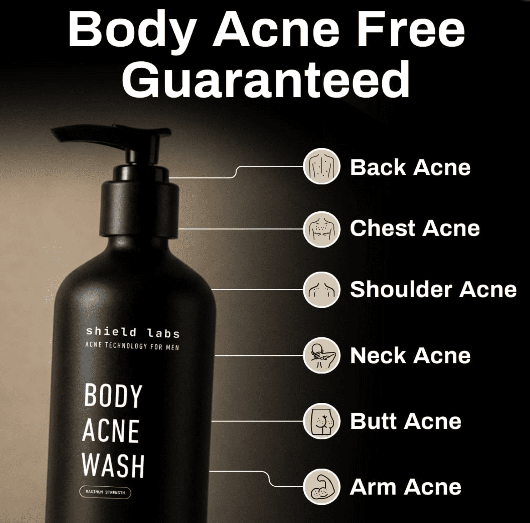 Men's Shield Labs Acne Body Wash Maximum Strengh 10% Benzoyl Peroxide 8.5 FL OZ