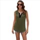 thumbnail image 2 of Camisetas Sin Mangas Plisadas para Mujer, Blusas Casuales Sin Mangas con Cuello en V, Camiseta Básica de Verano. Verde M, 2 of 9
