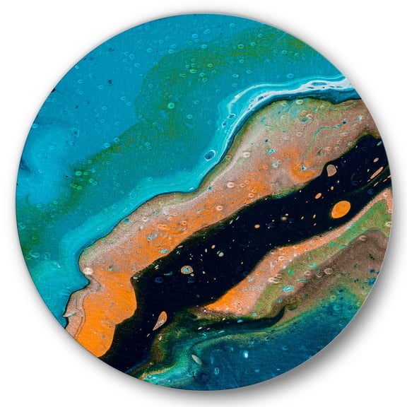 Designart 'Abstract Marble Composition In Orange and Blue II' Modern Circle Metal Wall Art 36x36 - Disc of 36