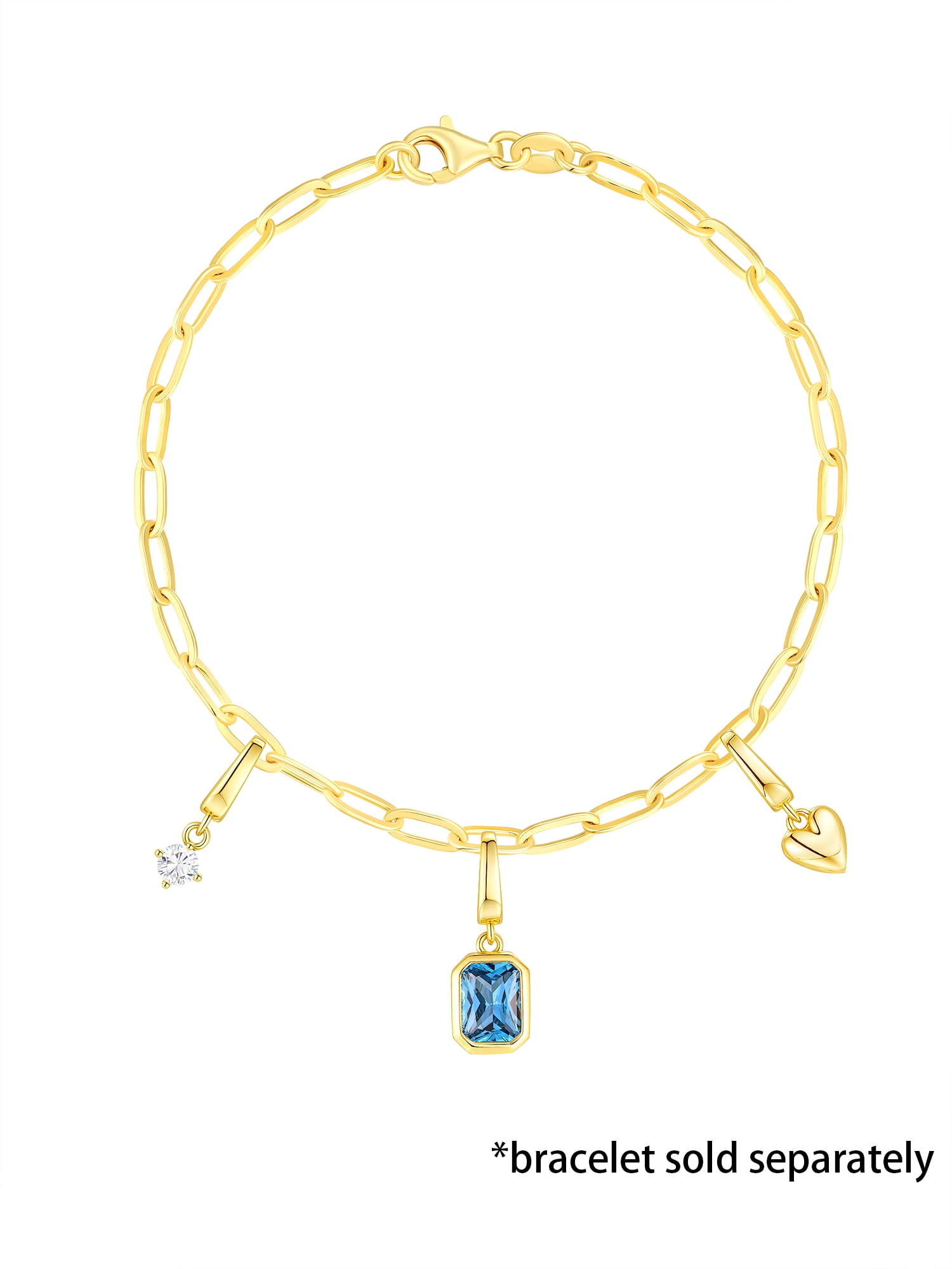 Brilliance Fine Jewelry Simulated Blue Topaz and Simulated Diamond Charm Set in 14KT Gold Plated Sterling Silver