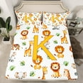 thumbnail image 2 of Manfei Yellow Monogrammed K Twin Sheet Sets, Cute Lion Giraffe Elephant Twin Fitted Sheet, Animal Wildlife Flat Sheet, Luxury Bedroom Decor, 3pcs, 2 of 7