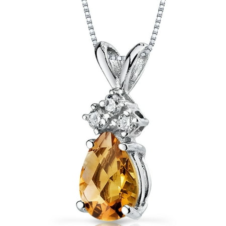 Peora 0.75 Carat T.G.W. Pear-Cut Citrine and Diamond Accent 14kt White Gold Pendant, 18