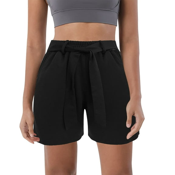 DPTALR George Women's Summer Casual Shorts,with Pockets,Bowknot Tie Waist,#Black,Size S