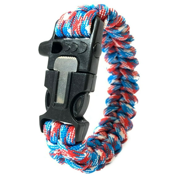 Nutravicity-Paracord Emergency 3in1 Survival Bracelet, Red, White and Blue
