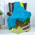 thumbnail image 4 of Pony Soft Flannel Fleece Throw Blanket, Little Horse and Chicken Cartoon in a Farm Behind the Fence Daytime, Cozy Plush for Indoor and Outdoor Use, 50" x 60", Sky Blue Taupe, by Ambesonne, 4 of 5
