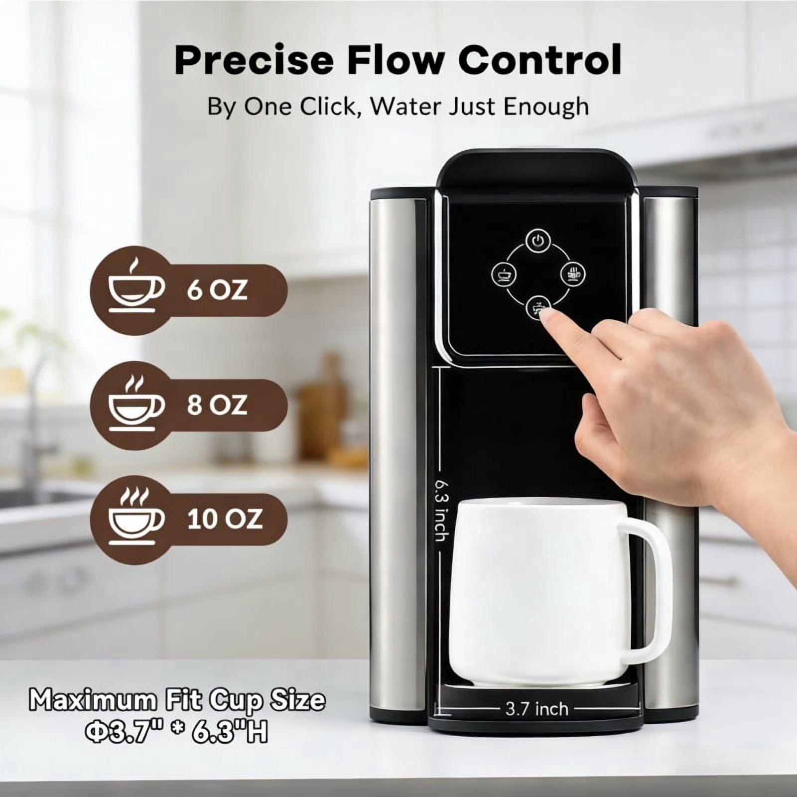 3 in 1 Single-Cup Coffee Maker:Compatible With K-Cup Capsule & Grounds, 6-10 Ounce Cup Capacity, Removable 50 oz Water Tank, Automatic Coffee Machine, Black