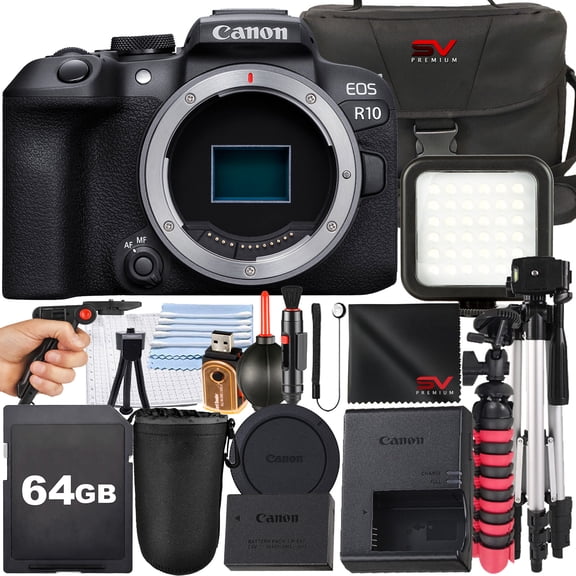 Canon EOS R10 Mirrorless Camera (Body Only) with SanDisk 64GB Memory Card   Case   Tripod   SV Premium Accessory Bundle (International Version)