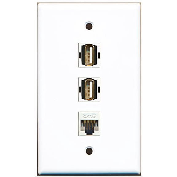 RiteAV - 2 Port USB A-A and 1 Port Cat5e Ethernet White Wall Plate