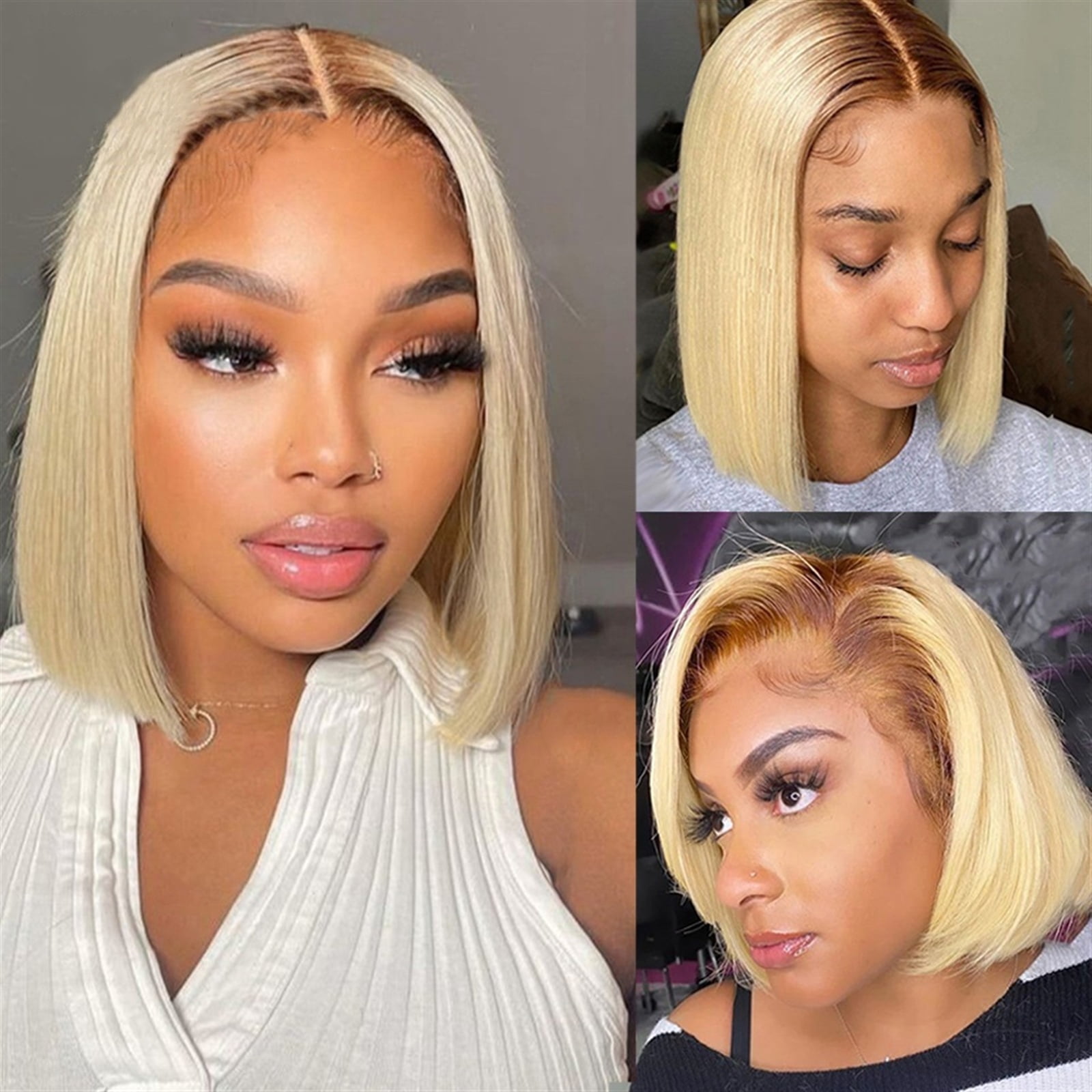 13x4 Ombre Blonde Short Bob Wigs for Women Remy Human Hair 150% Density Blonde Lace Front Wig Peruvian Hair Pixie Cut Transparent Lace Frontal Wig